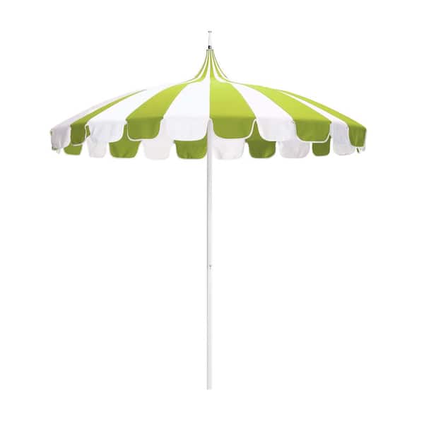 California Umbrella 8.5 ft. White Aluminum Commercial Natural Pagoda Market Patio Umbrella with Push Lift in Macaw Sunbrella