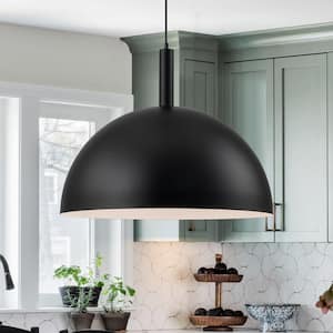 1-Light Modern Black Pendant Light with Dome Metal Shade for Kitchen Island