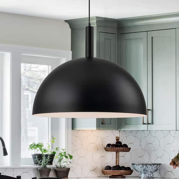LLHZSY 1-Light Modern Black Pendant Light with Dome Metal Shade for ...