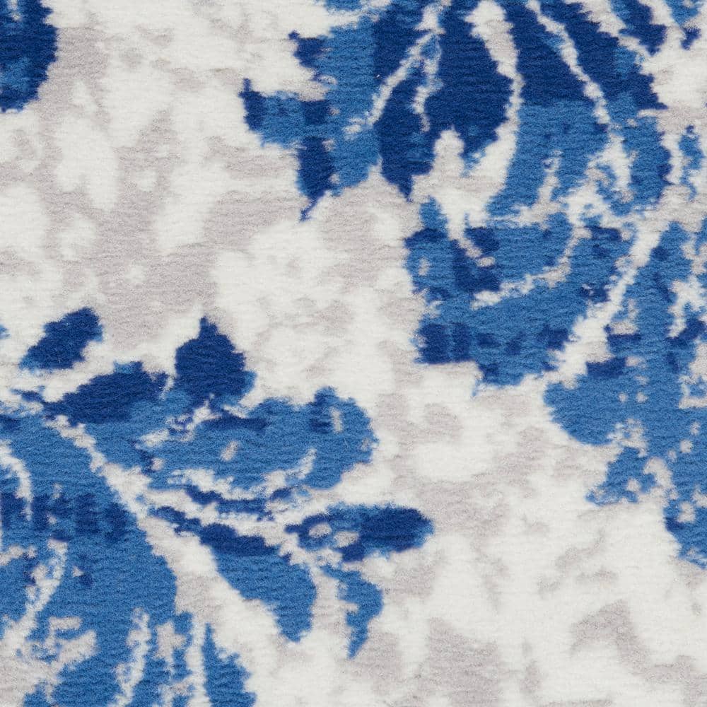 Ivory Navy Floral Damask 6' x 9' Synthetic Reversible Area Rug