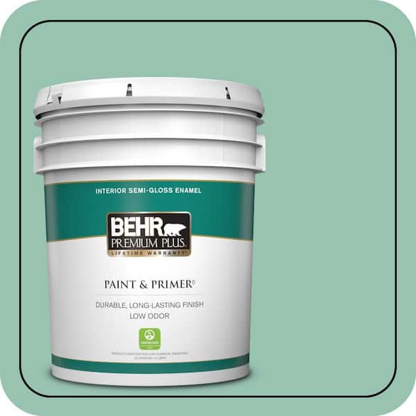 BEHR PREMIUM PLUS 5 gal. #M420-4 Jade Mountain Semi-Gloss Enamel Low Odor Interior Paint & Primer