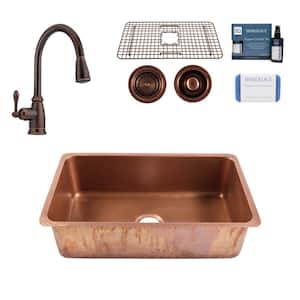 Rivera 31 in. Undermount Single Bowl 16 Gauge Antique Copper Kitchen Sink with Canton Faucet Kit