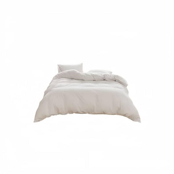 White 3-Piece Duvet Cover Set ,100% Washed Cotton Duvet Cover Set, Linen-Like Texture, Queen Size