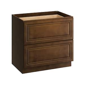 36 in. W x 24 in. D x 34.5 in. H Plywood Ready to Assemble Floor Base Kitchen Cabinet in Dark Caramel with 2-Drawers