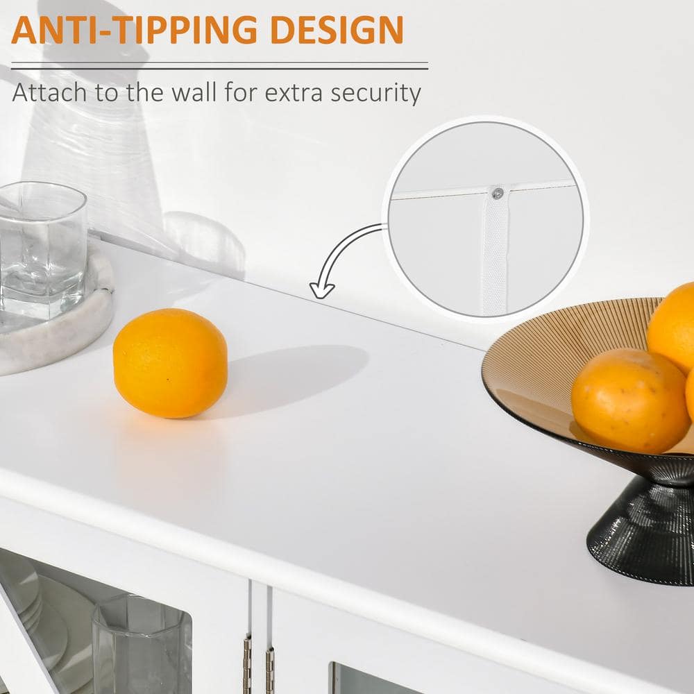 Classic White Tempered Glass Buffet Sideboard with Adjustable Shelf