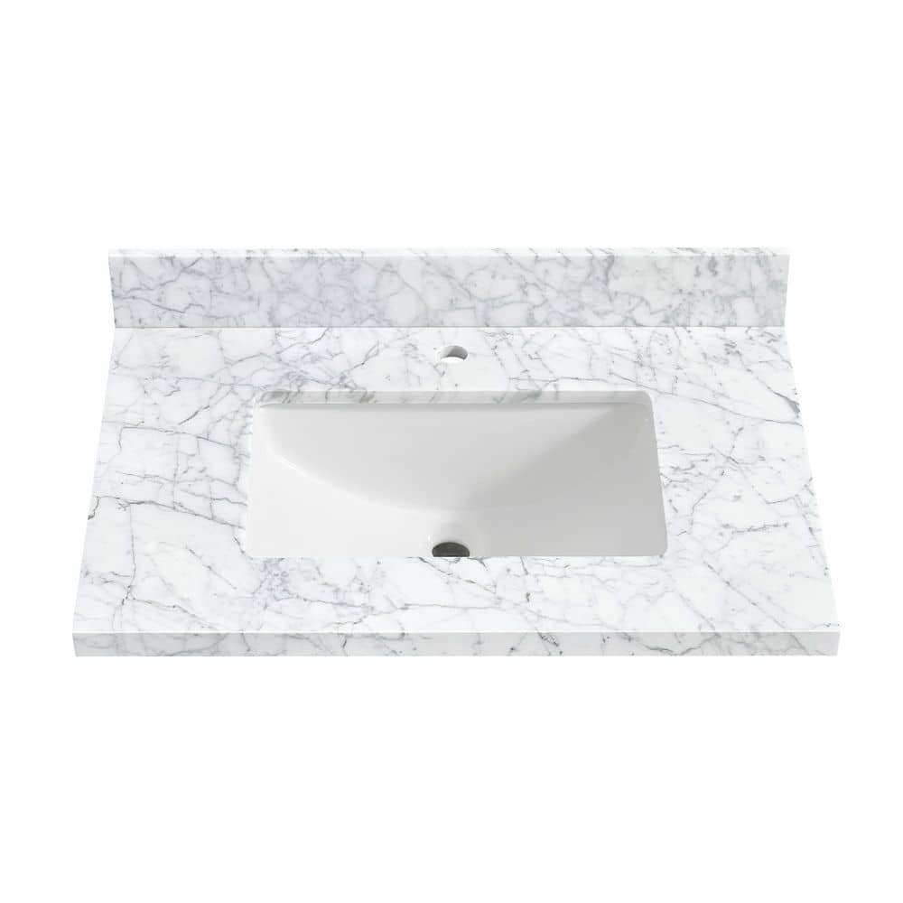 Zevio 31 in. W x 22 in. D Natural Marble White Rectangular Single Sink Vanity Top in Carrara White price history on PriceWatchPro