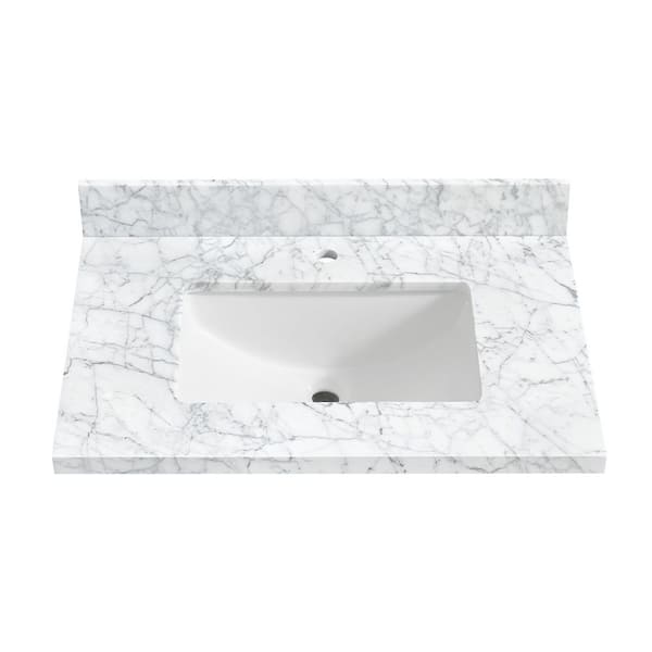 Zevio 31 in. W x 22 in. D Natural Marble White Rectangular Single Sink Vanity Top in Carrara White