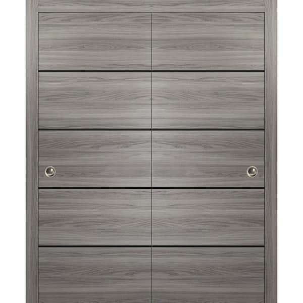 Sartodoors 28 in. x 80 in. 2 Panel Ginger Ash Solid Wood with Honeycomb Sliding Barn Door with Hardware Kit