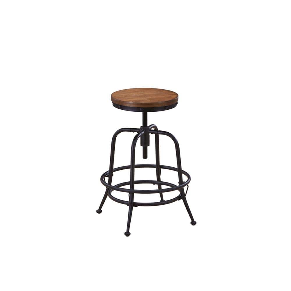 24 in. Black Metal Wood Top Industrial Swivel Stool