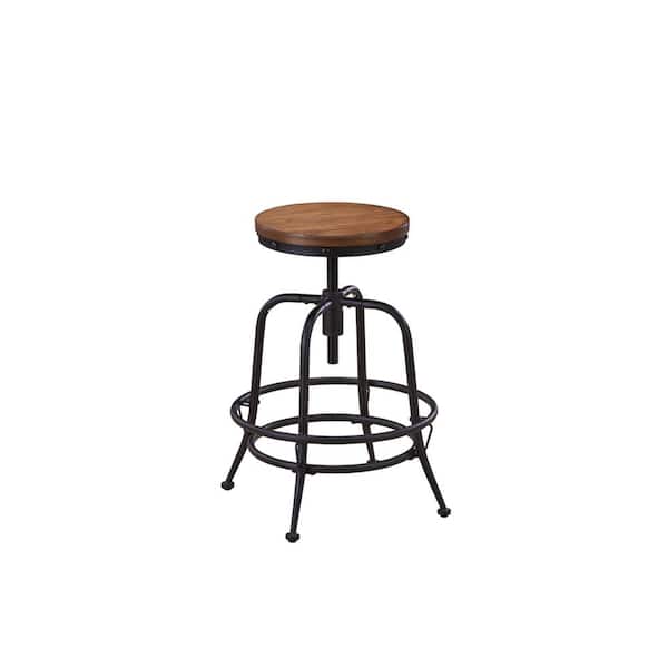 Unbranded 24 in. Black Metal Wood Top Industrial Swivel Stool