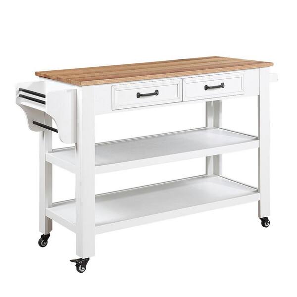 Unbranded 57 in. Outdoor Grill Cart with Solid OAK Wood Top on Wheels