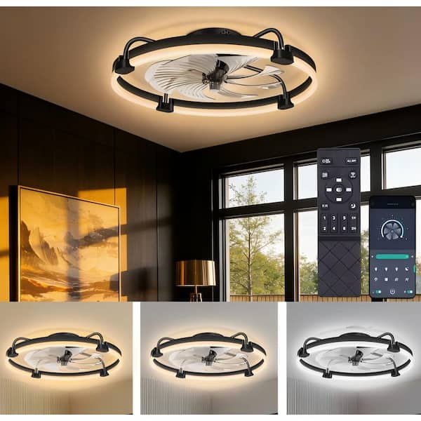 24 in. Modern Indoor Matte Quiet Black Profile Ceiling Fan Integrated LED with Color Temperature and Remote Included