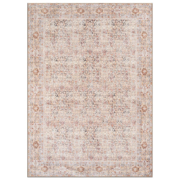 Delano Terracotta Floral Pattern Machine Washable Area Rug Multi 5 ft. x 7 ft. Area Rug