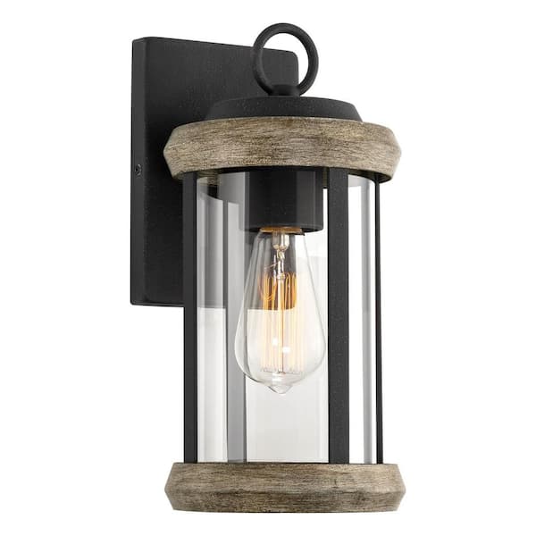 Kira Home Dorsey 60-Watt 1-Light Textured Black Traditional Wall Sconce with Clear Shade, No Bulb Included