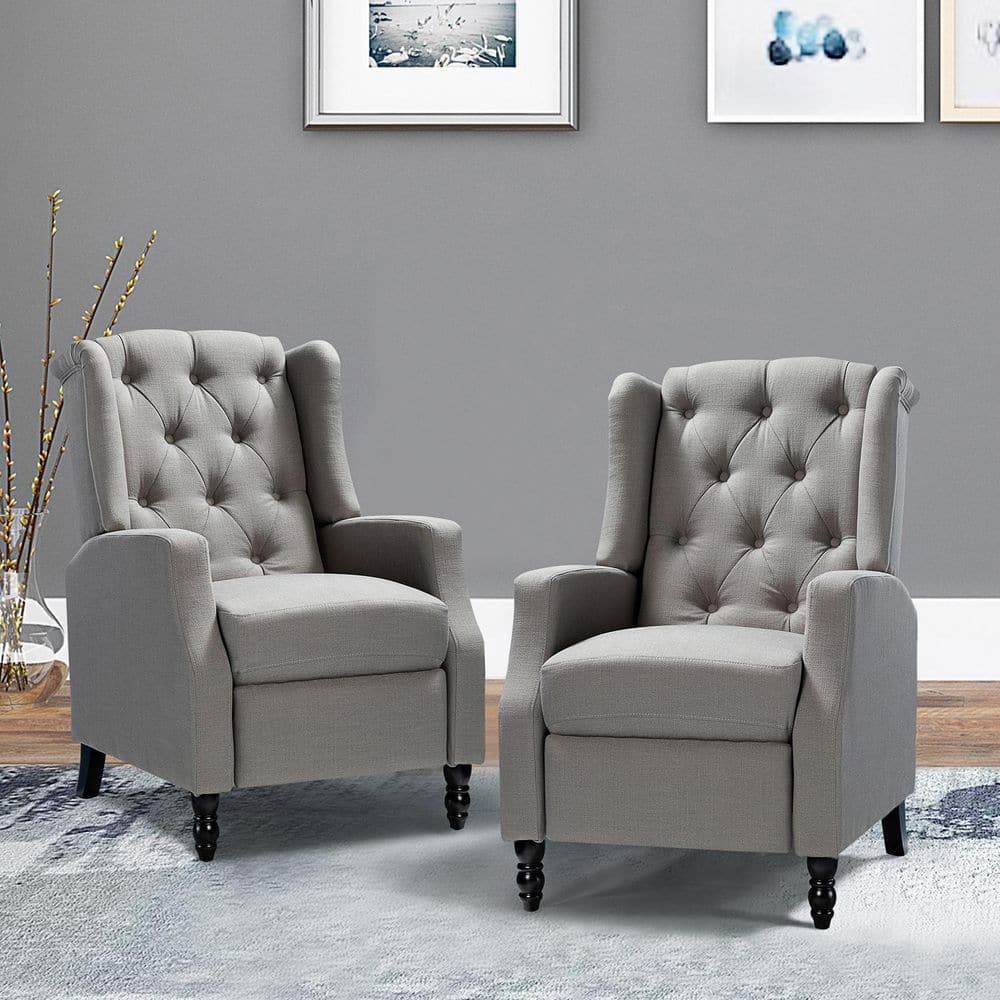 JAYDEN CREATION Carina Pewter Manual Recliner with Tufted Back (Set of ...