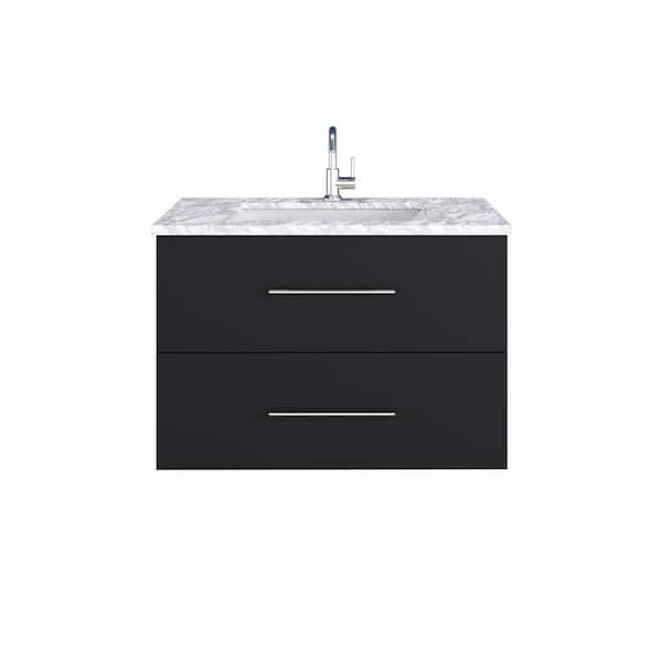 VOLPA USA AMERICAN CRAFTED VANITIES Napa 36 in. W x 22 in. D x 21.75 in. H Single Sink Bath VanityWall in Matte Black with White Carrera Marble Countertop