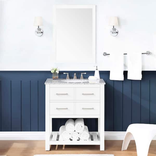 Home Decorators Collection Fraser 31 in. W x 22 in. D x 34 in. H Single Sink Bath Vanity in White with White Granite Top
