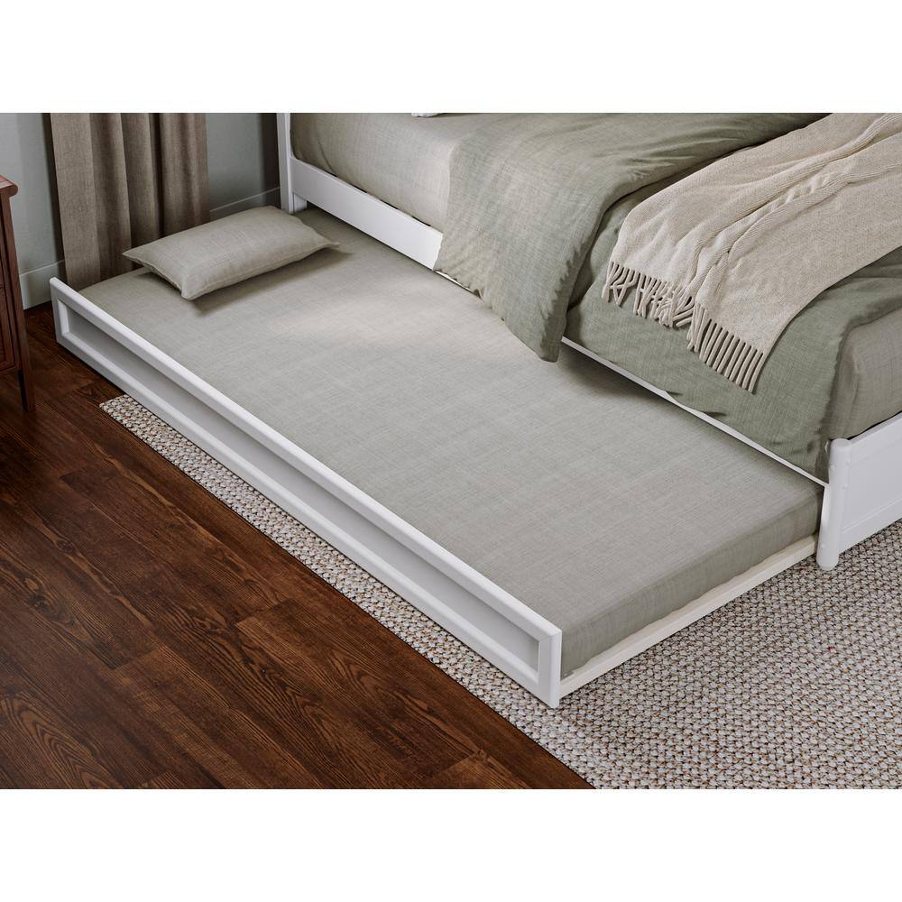 White Queen Wood Platform Bed with Trundle and Headboard