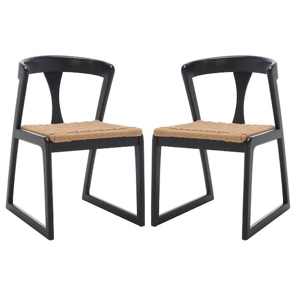 SAFAVIEH Jamal Black/Natural 18.7 in. Wood Dining Chair Set of 2