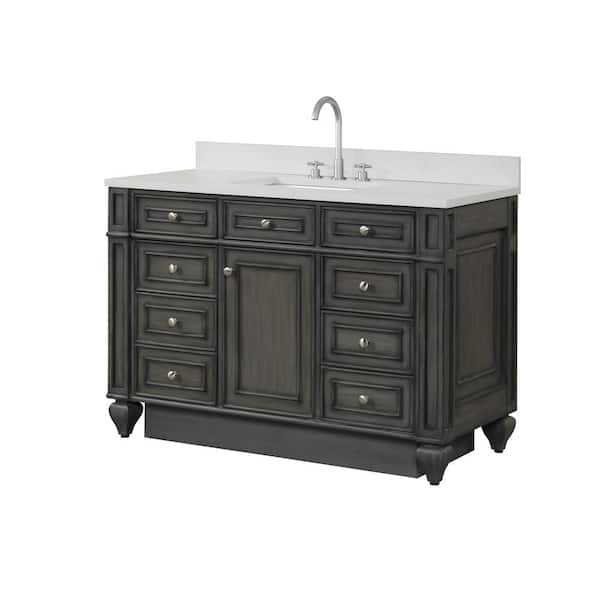 Design Element Winston 48 in. W x 22 in. D Bath Vanity in Antique Gray with Quartz Vanity Top in White with White Basin