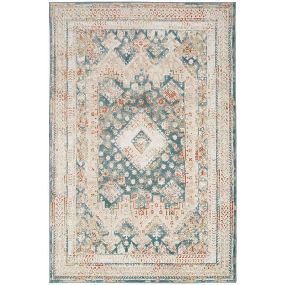 Thalia Green & Ivory Geometric 6' x 9' Easy-Care Area Rug