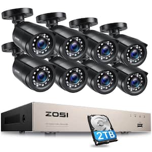 8-Channel 5MP-Lite 2TB DVR Surveillance System with 8-Wired 1080p Bullet Cameras