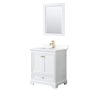 Deborah 30 in. W x 22 in. D x 35 in. H Single Sink Bath Vanity in White with White Cultured Marble Top and 24 in. Mirror