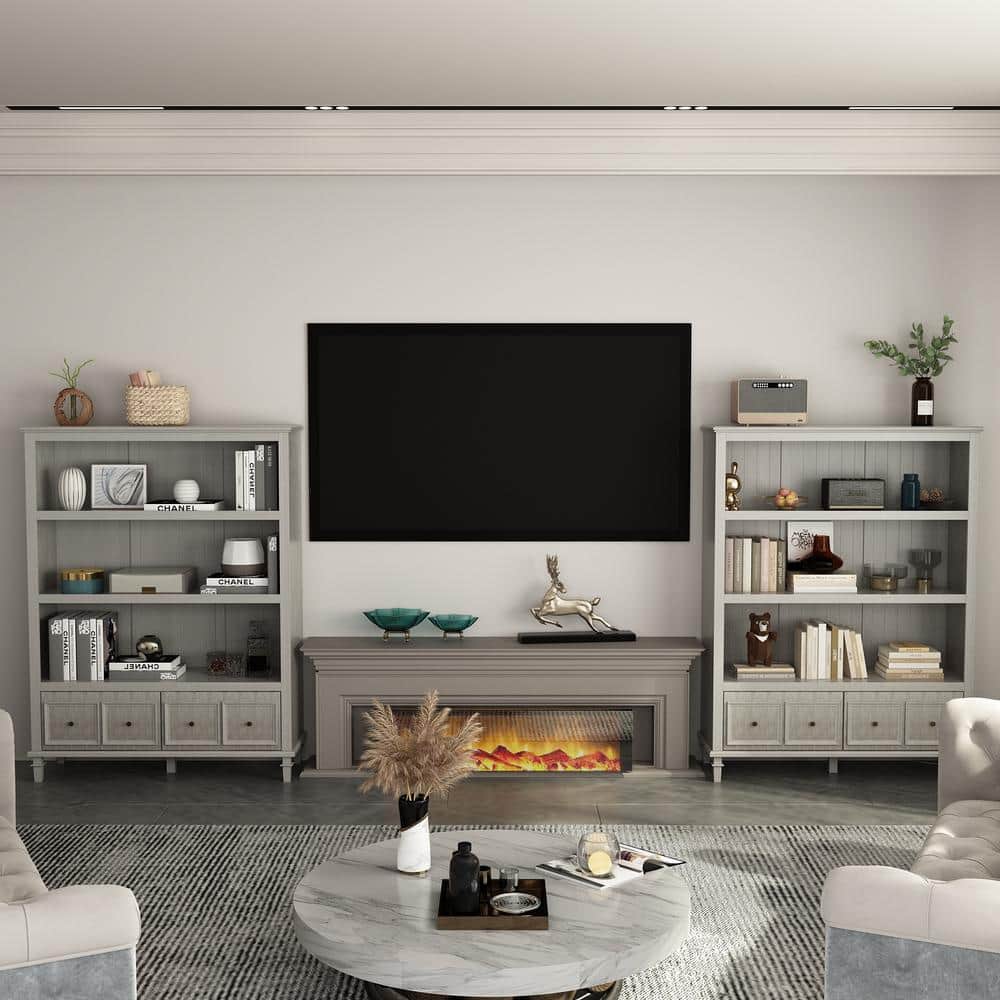 Light Gray MDF 3-Tier Accent Cabinet with Drawers