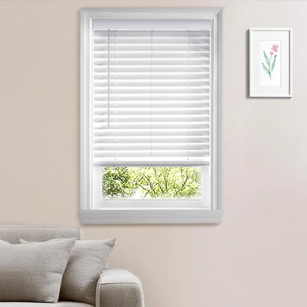 White Cordless Faux Wood Blinds for Windows with 2 in Slats-16.625 in W x 72 in L (Actual Size 16.125 in W x 72 in L)