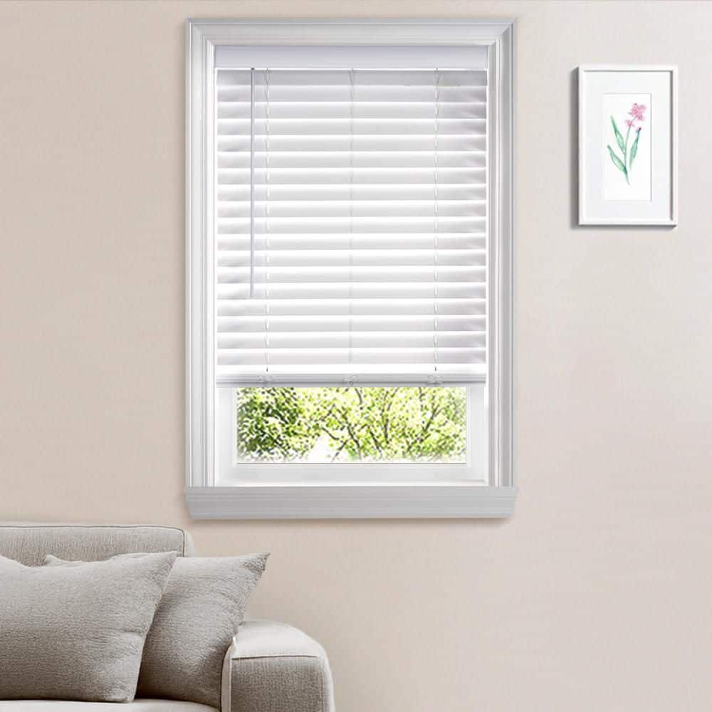 White Cordless Faux Wood Blinds for Windows w/ 2 in. Slats-32.875 in. W x 84 in. L (Actual Size 32.375 in. W x 84 in. L) price history on PriceWatchPro