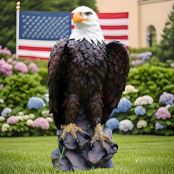 24.4 in. H Brown Resin Standing Eagle Garden Statue, Large Garden Decoration