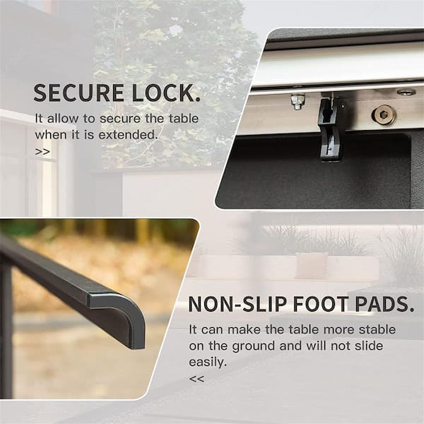 65 in.-94 in. Extendable Aluminum Patio Dining Table in Dark Gray