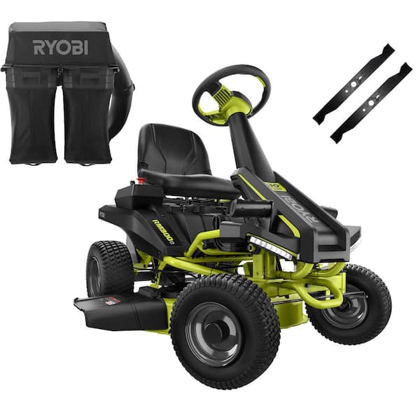RYOBI 30 in. 48-Volt Brushless 50 Ah Battery Electric Rear Engine Riding Mower and Bagging Kit