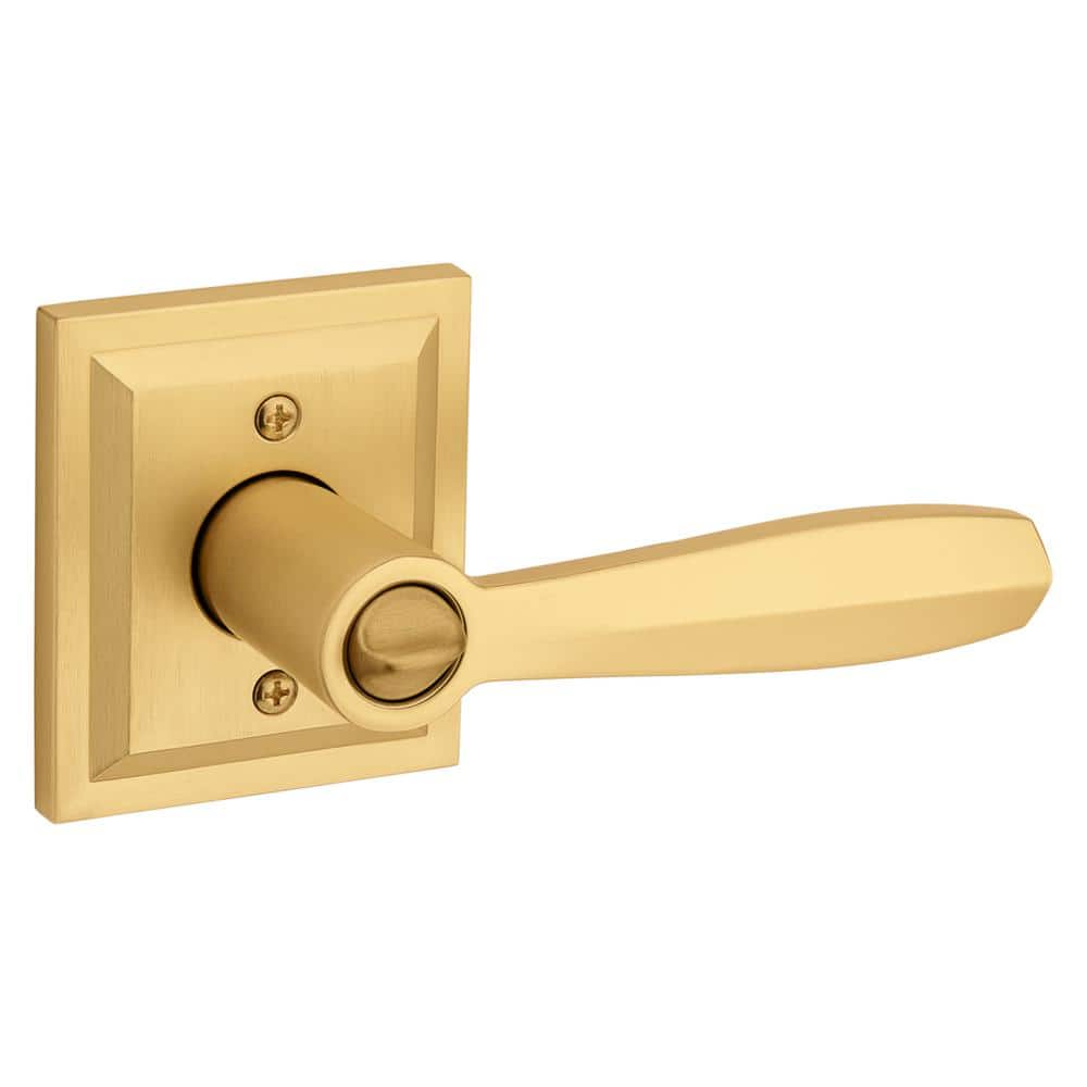 Satin Brass Square Backplate Keyed Entry Door Lever