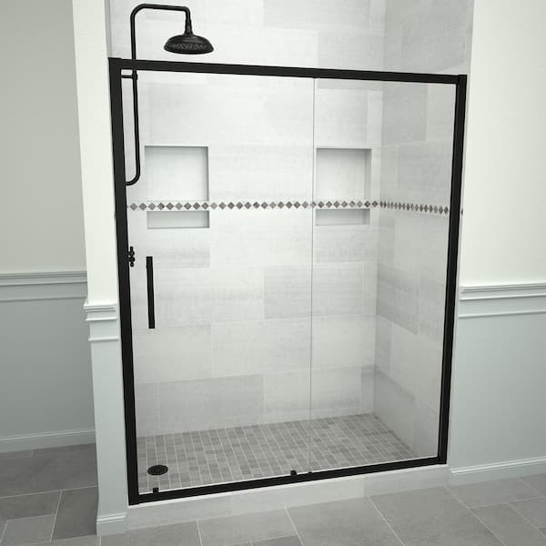 Tile Redi Redi Slide 5000 59 in. W x 76 in. H Framed Sliding Shower Door in Matte Black with Handle and Clear Glass