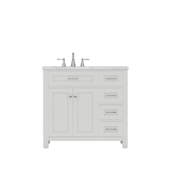 Alya Bath Norwalk 36 in. W x 34.2 in. H x 22 in. D Bath Vanity in White with Marble Vanity Top with White Basin