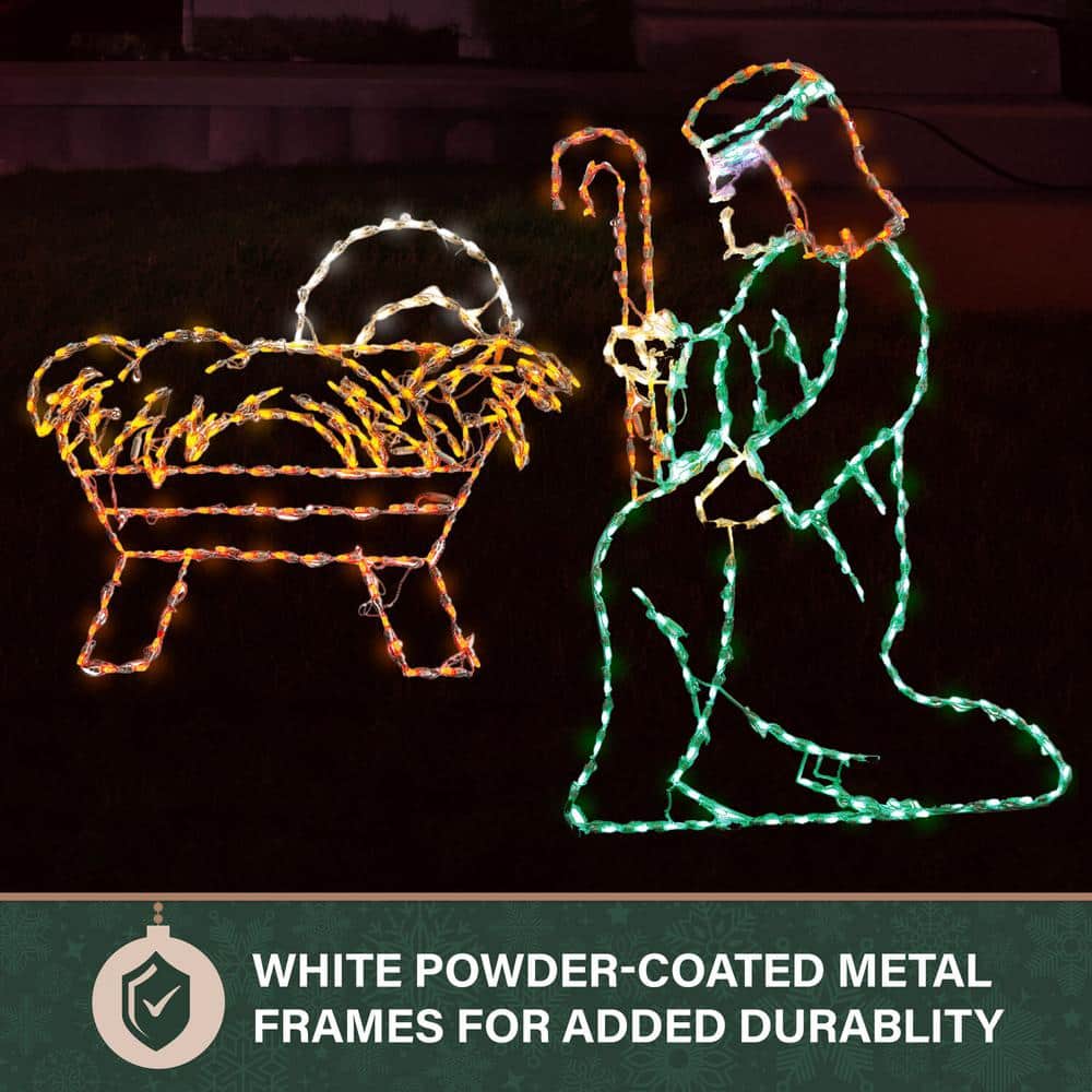 Outdoor Multicolor LED Nativity Set with Powder-Coated Metal Frame