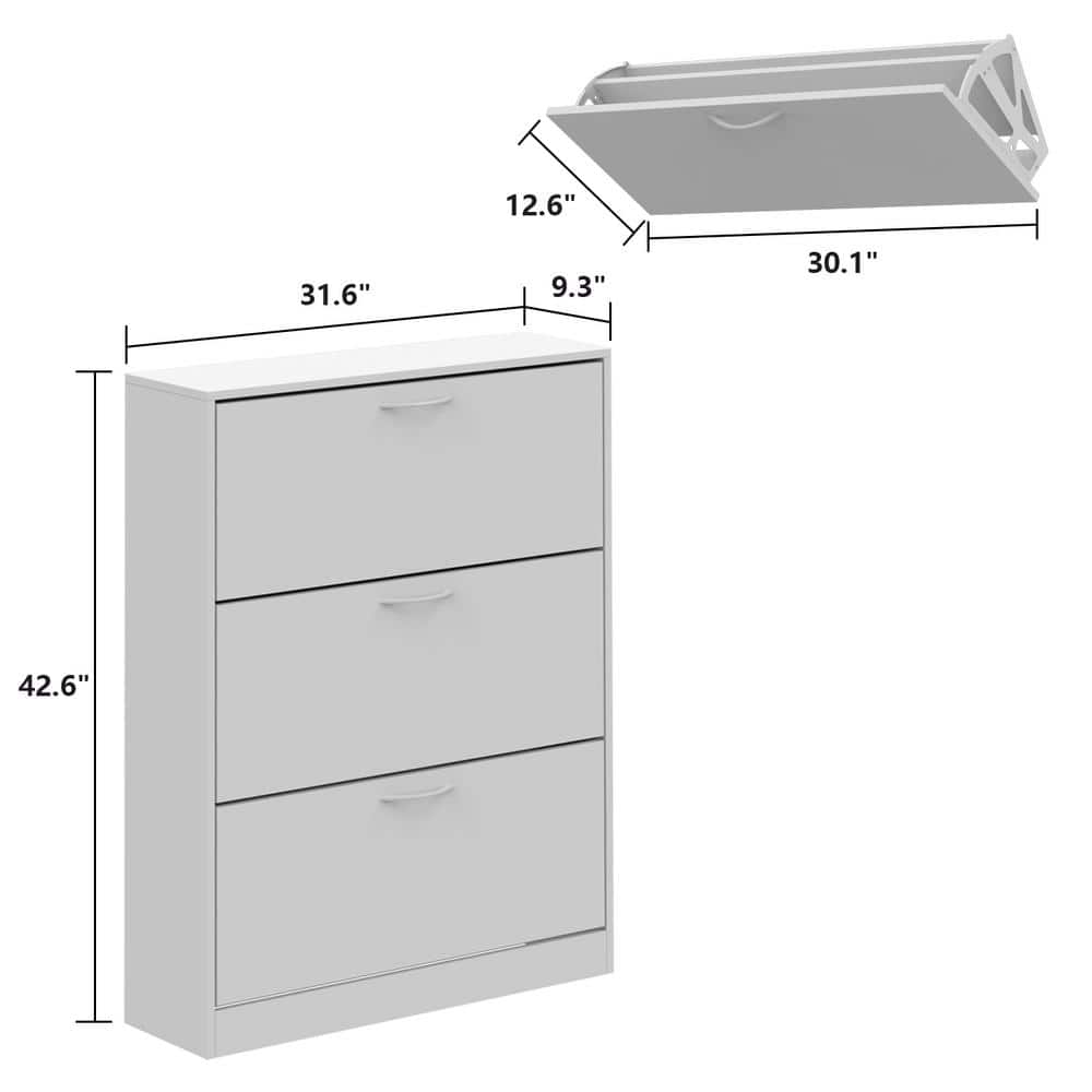 White MDF 3-Drawer Shoe Storage Cabinet with Metal Handles