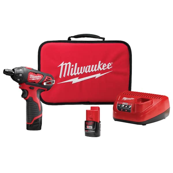 Milwaukee M12 12V Lithium-Ion Cordless 1/4 in. Hex Screwdriver Kit with Two 1.5Ah Batteries, Charger and Tool Bag