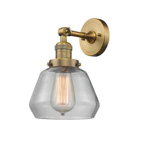Franklin Restoration Fulton 7 in. 1-Light Brushed Brass Wall Sconce with Clear Glass Shade