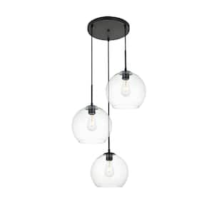 Timeless Home 20.1 in. 3-Light Black and Clear Pendant Light, Bulbs Not Included