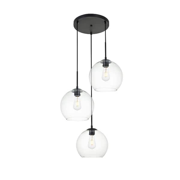 Unbranded Timeless Home 20.1 in. 3-Light Black and Clear Pendant Light, Bulbs Not Included