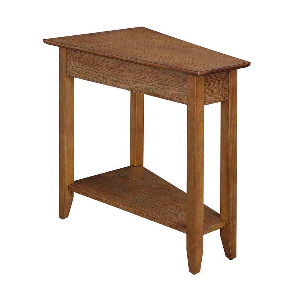 Driftwood Triangular Wood End Table with Shelf, 24" x 16" x 24"
