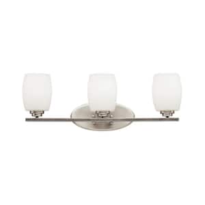 Eileen 24 in. 3-Light Brushed Nickel Contemporary Bathroom Vanity Light with Etched Glass Shade