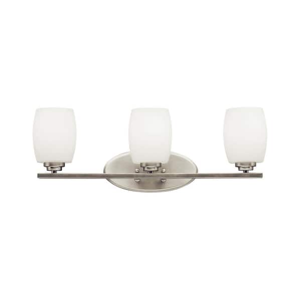 Eileen 24 in. 3-Light Brushed Nickel Contemporary Bathroom Vanity Light with Etched Glass Shade