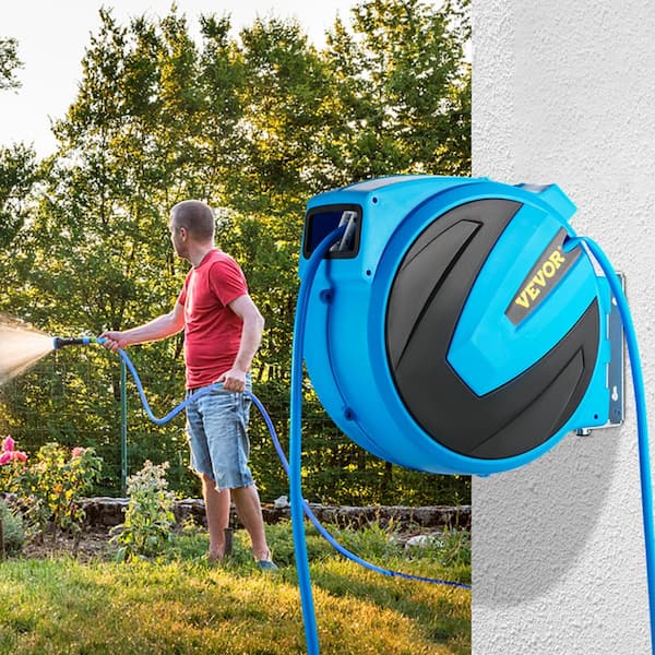 VEVOR Retractable Hose Reel, 84 ft x 5/8 inch, 180° Swivel Bracket  Wall-Mounted, Garden Water Hose Reel with 9-Pattern Nozzle, Automatic  Rewind, Lock at Any Length, and Slow Return System : 