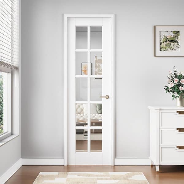 24 in. x 96 in. 10-Lite Tempered Clear Glass Solid Core White Primed MDF Multi-Usage Interior Door Slab without Hardware