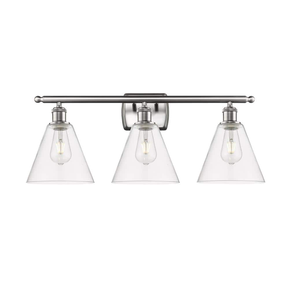 Berkshire 28 in. 3-Light Brushed Satin Nickel, Clear Vanity Light with Clear Glass Shade price history on PriceWatchPro