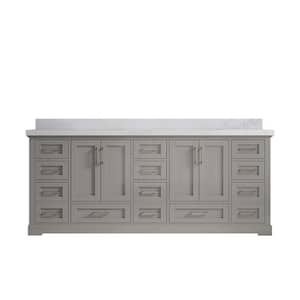 Boston 84 in. W x 22 in. D x 36 in. H Double Sink Bath Vanity in Elephant Gray with 2" Calacatta Nuvo Top