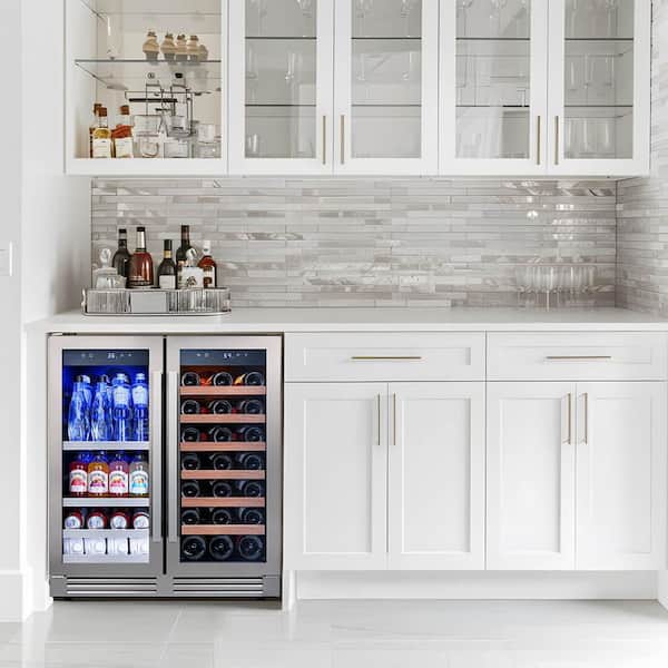 Wine Refrigerator 30 in. Dual Zone Built-In/Freestanding 33-Bottle 80-Can Beverage and Wine Cooler in Stainless Steel